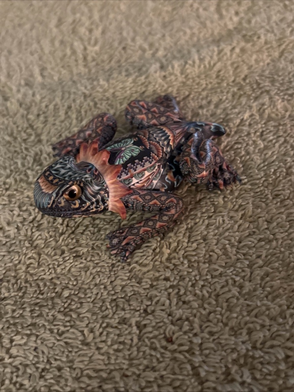 Handcrafted Decorative horned toad Sculpture in Green and Copper Tones